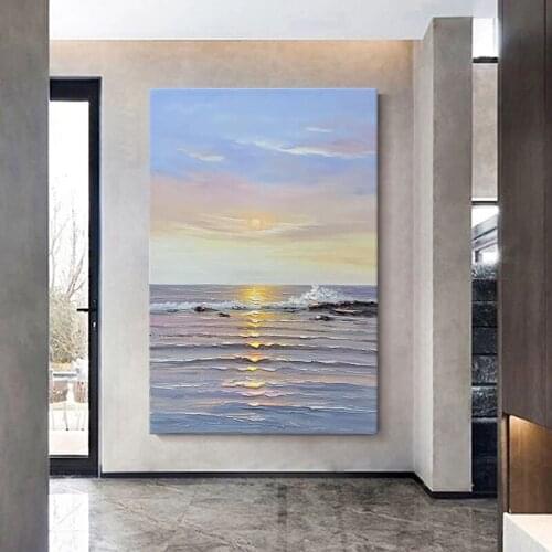 Hand painted Sunrise Sea Oil Painting for Living Room Hallway Bedroom decora Wall Art Abstract Landscape art Canvas painting