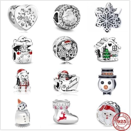 2020 New Christmas Cute Fawn Socks Gift Snowflake Original Pandora Charm Silver 925 Bracelet Ladies DIY Making Jewelry