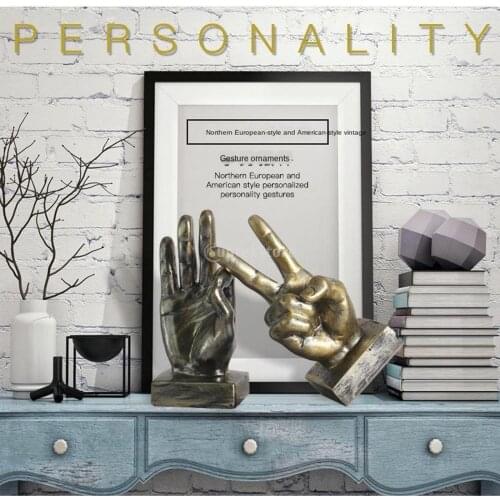 Resin Hand Gesture Sculpture Ornament Figurine Statue Office Desktop Decor Wood Guest Console Table Decoration Piece Hallway