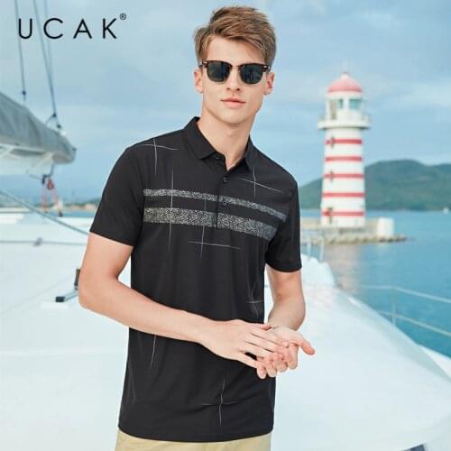 UCAK Brand Classic Turn-down Collar Striped T-Shirt Men Clothes Summer New Fashion Style Streetwear Casual Tee Tops U5611