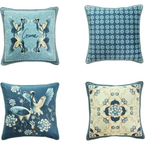 Vintage Soft Velvet Pillowcases Cushion Covers Crane Flower Print Throw Pillow Covers Without Insertion Blue Lake Baikal Design