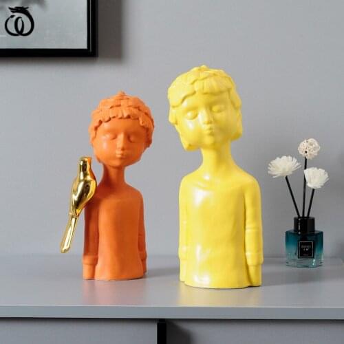 WU CHEN LONG Nordic Abstract Bird Child Figure Art Sculpture Character Statue Ceramics Craft Lucky Home Decoration Gift R6797