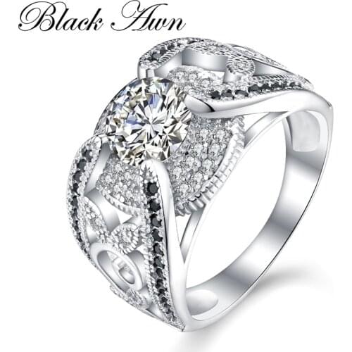 Black Awn New Arrival Authentic 925 Sterling Silver Women Rings White/Black Zirconia 925 Silver Rings Fine Jewelry Gift C321