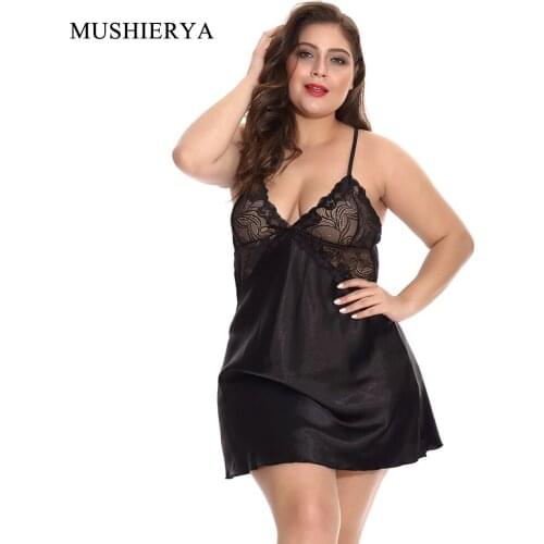 MUSHIERYA Satin Babydoll Mujer Lingerie Sexy for Women Chemise Porno Sex Underwear Night Dress Transparent Erotic Lingerie Sexy