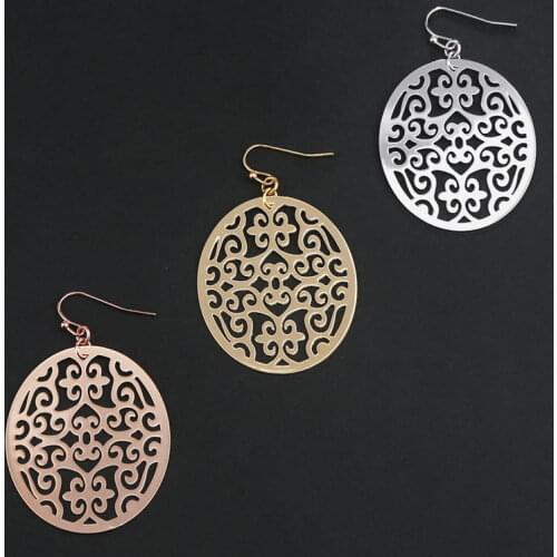 Gold Filled Oval Arabesque Earrings for Women Fashion Exquisite Thin Slice Handiwork Boutique Jewelry Wholesale