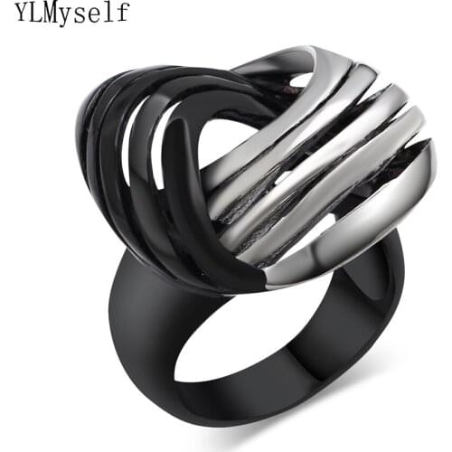 2 Tone Black White Stainless Steel ring for Women Jewellery Top quality Fast delivery Jewelry female