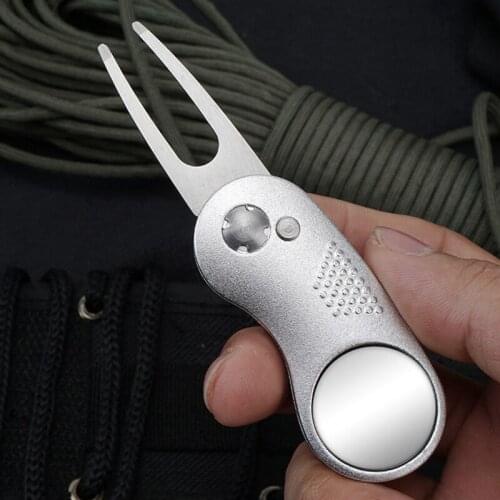 2021 New Golf Divot Repair Tool with Golf Ball Tool Pitch Groove Cleaner Foldable Golf Putting Green Fork Golf Training Aids