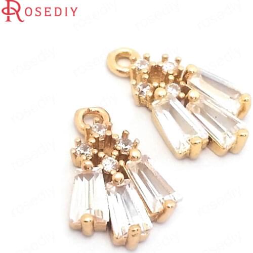 39574)10PCS 9x15MM 24K Gold Color Brass and Zircon bouquet Charms Pendants Jewelry Making Supplies Diy Findings