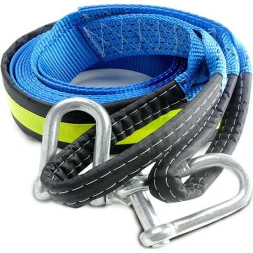 5M 8 Tons Car Tow Cable Towing Pull Rope Strape With U Hooks Emergency High Strength Nylon With Reflective Light Truck Trailer