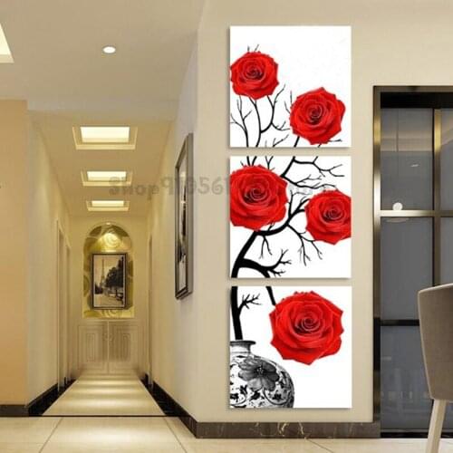 New 5D DIY Red Flower Diamond Painting Wall Clock Decor Full Round Diamond Needlework Picture Stitch Embroidery Crystal GG4851