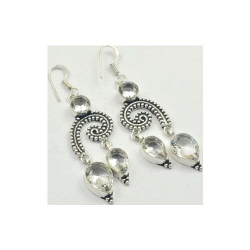 White Topas , Silver Overlay on Copper Earrings ,72mm , E3309