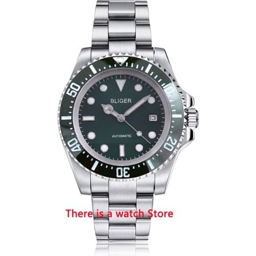 Bliger 43mm Automatic Mechanical Watch Men Luxury Brand Business Ceramic Bezel Calendar Miyota Movement Luminous Wristwatch Men
