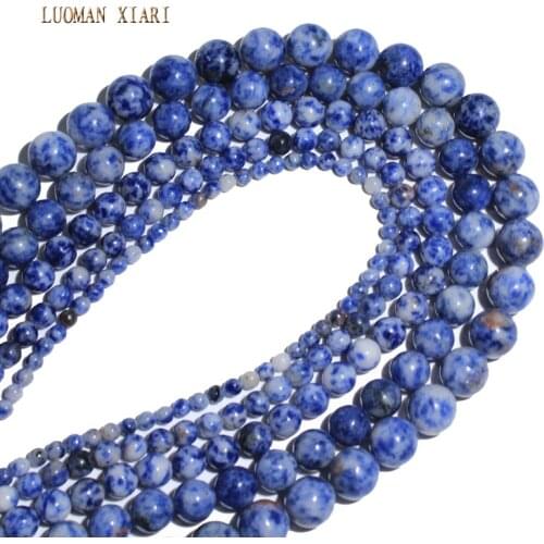 Natural Stone Beads Aaa+ White Dot Blue-vein Sodalite 4 6 8 10 12mm Strand 15" Diy For Jewelry Making Bracelet Free Shipping