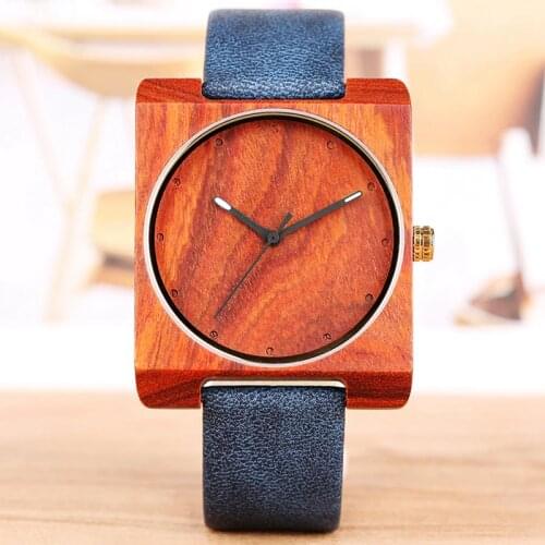 Unique Wood Watch for Men Creative Square Round Dial Leather Quartz Clock Man Watch Mens Retro Ultra Light Woody Wristwatches