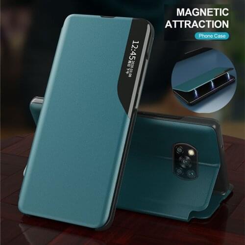 For xiaomi pocophone poco x3 nfc case smart window view magnetic pu leather flip cover for mi pocox3 x3 pro book stand coque