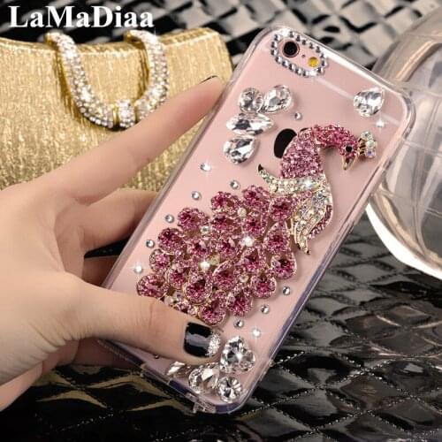 LaMaDiaa Phone Cases For Xiaomi 10 Pro 9 8 SE For Redmi 9T Pro 8 A 7 6A Note 9 Pro Max 8 7 Pro Diamond Peacock Mobile Phone Case
