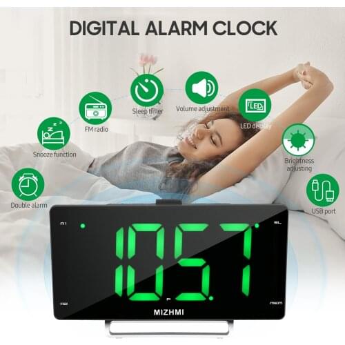 Digital Alarm Clock Radio with Dual Alarm Dimmer 9-inch LED Display FM Radio Sleep Timer Volume Snooze 2 USB Charging Ports