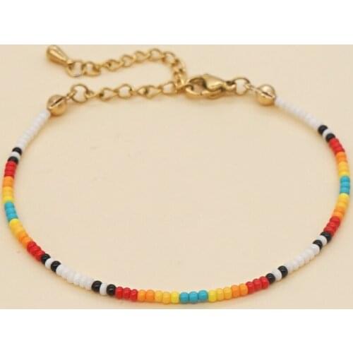 Go2Boho Rainbow Thin Bracelets For Women Colorful Miyuki Seed Beads Tiny Bracelet Jewelry Small Adjustable Stainless Steel Chain