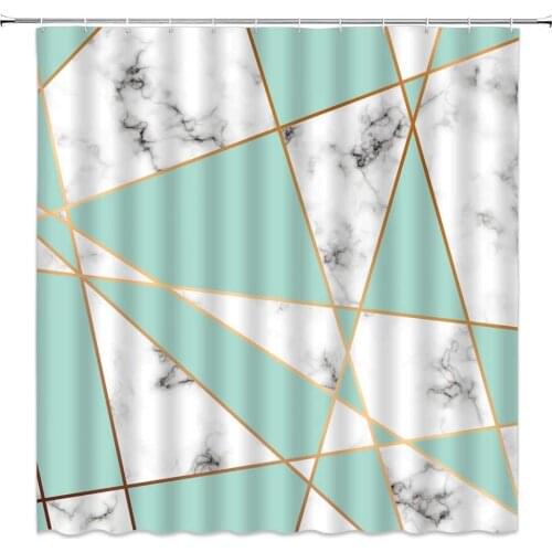 Imitate Marble Texture Shower Curtain Irregular Geometric Patterns Print Simple Bathroom Decor Polyester Cloth Hanging Curtain