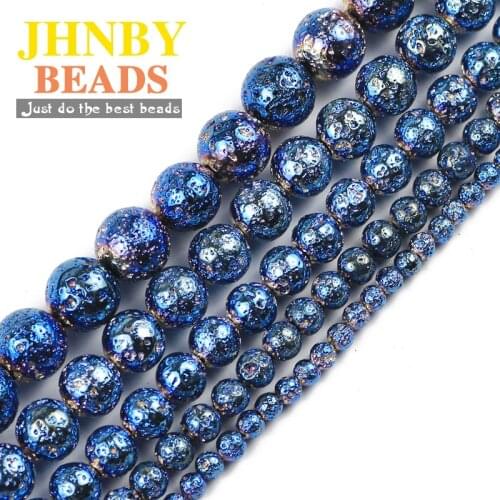 JHNBY Blue Lava volcanics Natural Stone ore 4/6/8/10/12MM Round Spacers Loose beads for Jewelry making DIY bracelets accessories