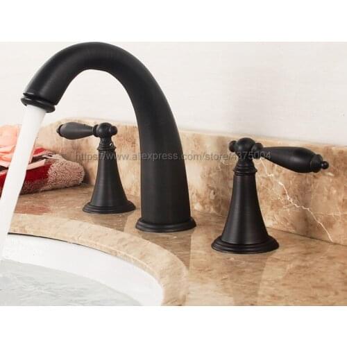 Basin Faucet Oil Rubbed Bronze 3 Hole Bathroom Sink Faucet Deck Mounted Cold Hot Vintage Sink Faucet Mixer Tap Nhg081