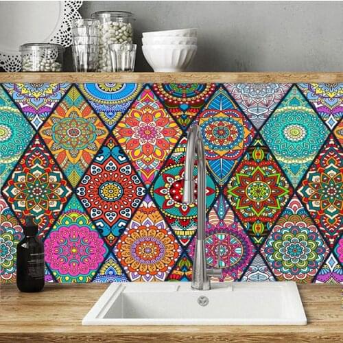 Mandala Colorful Triangles Retro Tile Wall Sticker Kitchen Bathroom Tile Stairs Door Wardrobe Wallpaper DIY Home Decor 30/15/20