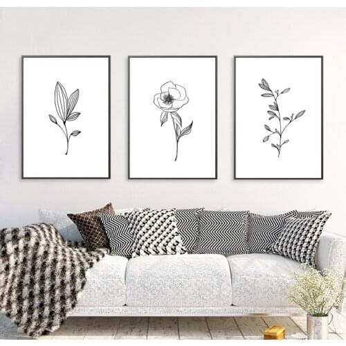 Minimalist Decor Minimal Wall Art Pencil Leaf Drawings Canvas Painting Contour Botanical Prints Black White Wall Picture Poster