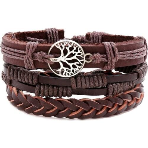 Fashion Vintage Retro Bracelet Tree of Life Wristbands Set Braided Genuine Leather Charm Hope Bangle Wrap Unisex Casual Jewelry