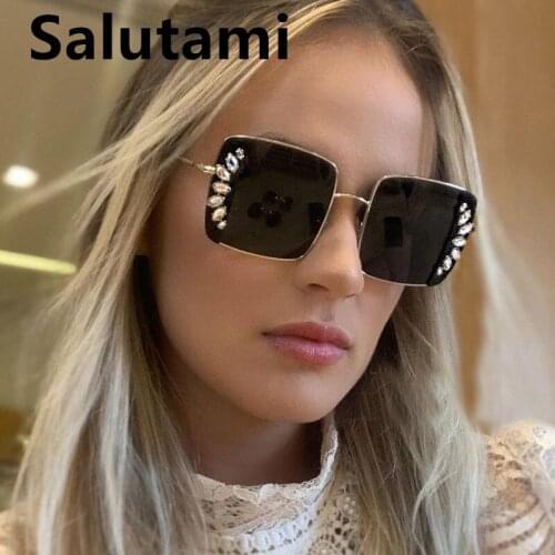 2021 New Luxury Brand Rhinestone Shiny Sunglasses For Women Retro Alloy Square Crystal Sun Glasses Female Elegant Party Eyewear