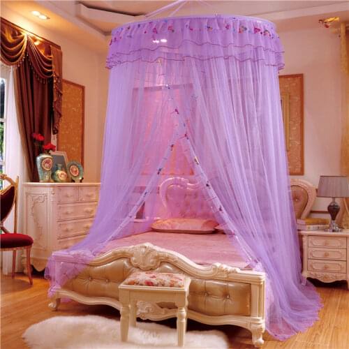 Pure Color Round Hanging Dome Mosquito Net Bed Canopy Romantic Bed Valance Anti-mosquito Net Home Textiles Decor Bedcover Curtai