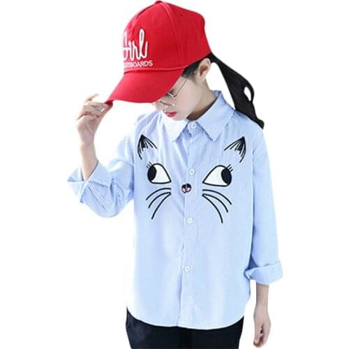 Abesay Autumn Blouse For Girls Striped Cartoon Blouse For Girls School Spring Shirts For Girls Teenage Girls Clothing 4-12 Years