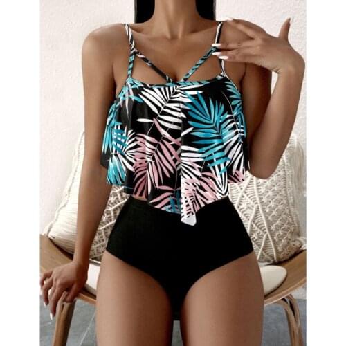 Sexy Two Pieces Swimwear Female Large Swimsuits Plus Size Tankini Set Vintage Beach Wear Bathing Suits Womens Swimming Suit