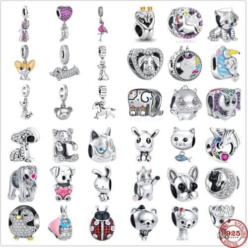New Dog Cat Penguin Unicorn Swan Elephant Pendant Dangle DIY fine beads Fit Original Pandora Charms Silver 925 Bracelet Jewelry