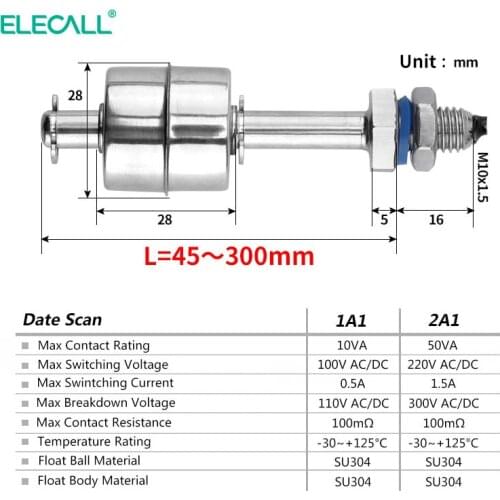 ELECALL Water Level Float Switch High Temperature Resistant Water Tower Tank Automatic Sensors Controller 304 stainless steel