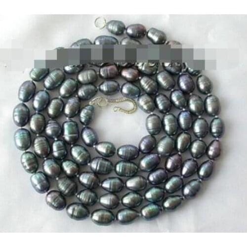 Stunning long 50"9mm baroque black freshwater cultured pearl necklace s675
