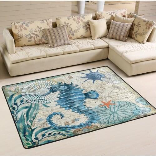 Marine Style Anti-Slip Doormat Sea Horse Octopus Pattern Carpet For Living Room Entrance Floor Mat Rug Multi-Size Home Decor