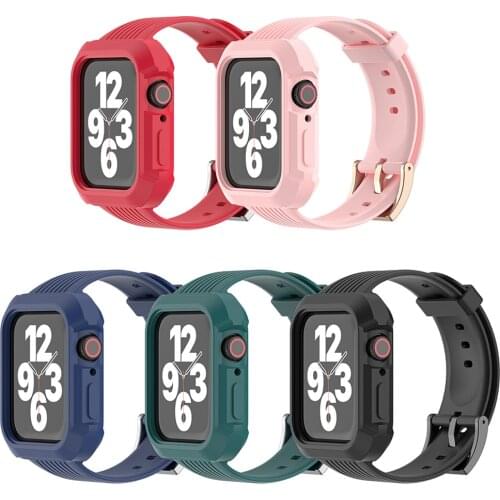 Integrated Case+Strap for Apple watch 6 band 44mm 40mm 42mm 38mm silicone Belt watchband bracelet iwatch series 3 4 5 6 SE Strap