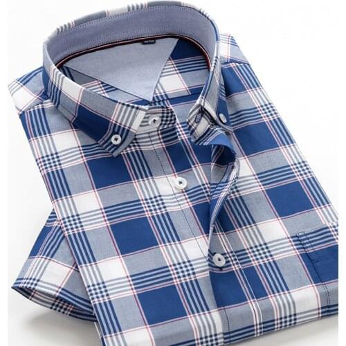 SHAN BAO 100% cotton soft and comfortable large plaid short-sleeved shirt 2021 summer classic brand clothing loose shirt XL-10XL