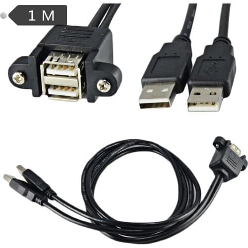 With screw holes for fixing dual USB extension cables with ears Double USB2.0 baffle cable with ears 1 meter