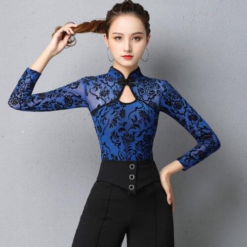 Mesh Latino Dance Tops For Women Fall Salsa Dancewear Ballroom Practice Wear Dancer Outfit Stage Costume Designer Clothes DL7257