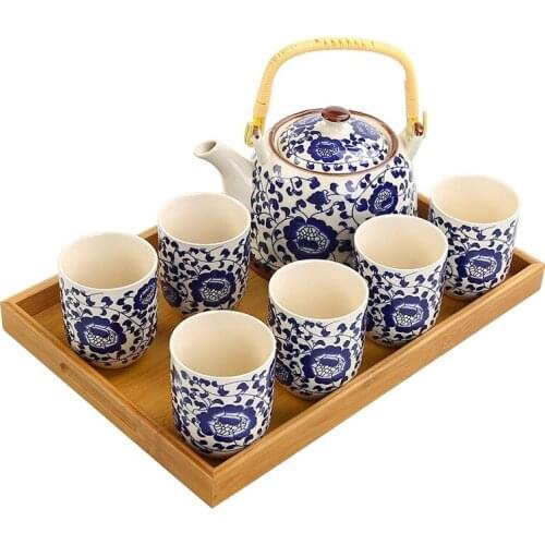 Blue And White Teapot, China Tea Cup, Chinese Style Tea Set Simple Gift Handle Pot Household Ceramics Opening Event Retro