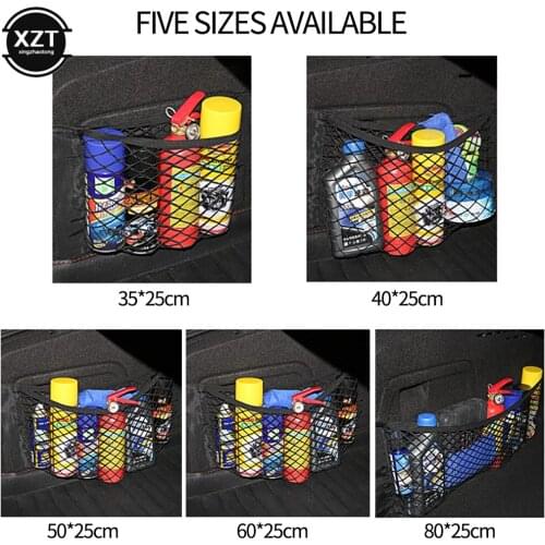 Car Back Rear Trunk Seat Storage Bag Mesh Auto Organizer Double-deck Elastic String Net Magic Sticker Pocket Bag Car Organizers