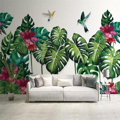 Tropical plants hand-painted background wall professional production murals wholesale wallpaper mural poster photo wall