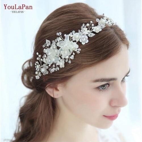 YouLaPan HP275 Alloy Leaf Bridal Headband Crystal Hairpin Clip Ribbon Flower Fashion Hair Clips Hairpin for Girls/Bride Wedding