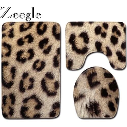 Zeegle 3Pcs Bath Mat Absorption Foot Mat Toilet Pedestal Rug Foot Mat Non Slip Bathroom Doormat Flannel Soft Washable Toilet Set