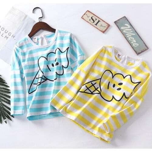 Manufacturers direct 2019 spring and autumn long sleeved girl ice cream stripe long sleeved t shirt child t shirt a hair