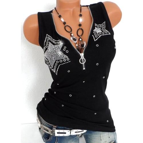 Women Sexy Sleeveless Tank Top Camisoles Ladies Casual Zipper Camisle Print Loose V Neck Tanp Top haut femme streetwear 2020 Top