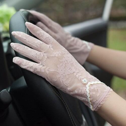 Woman Gloves Summer French Wind Lace Sunscreen Gloves Ultra-Thin Driving Non-Slip Anti-UV Touchscreen Breathable Elastic FS09