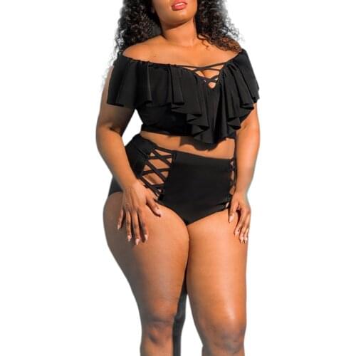 38# Women Plus Size Two Piece Swimwear Backless Print Swimwear Women Solid Bikini Set Push-up Padded Bathing Swimwear Swimsuit