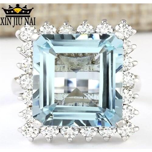 Charm Geometric Inlaid Lake Blue Square Zircon Rings for Women Fashion Simple Wedding Rings with Big Stone Party Jewelry Anillos